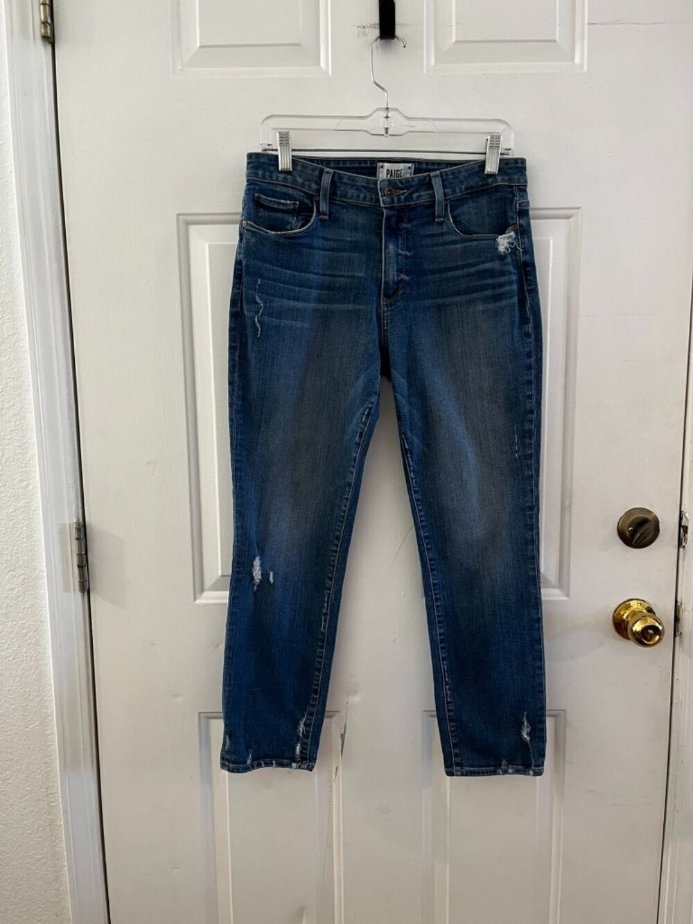 Paige Woman's Blue High Rise Jimmy Jimmy Crop Stretch Jeans Sz 28